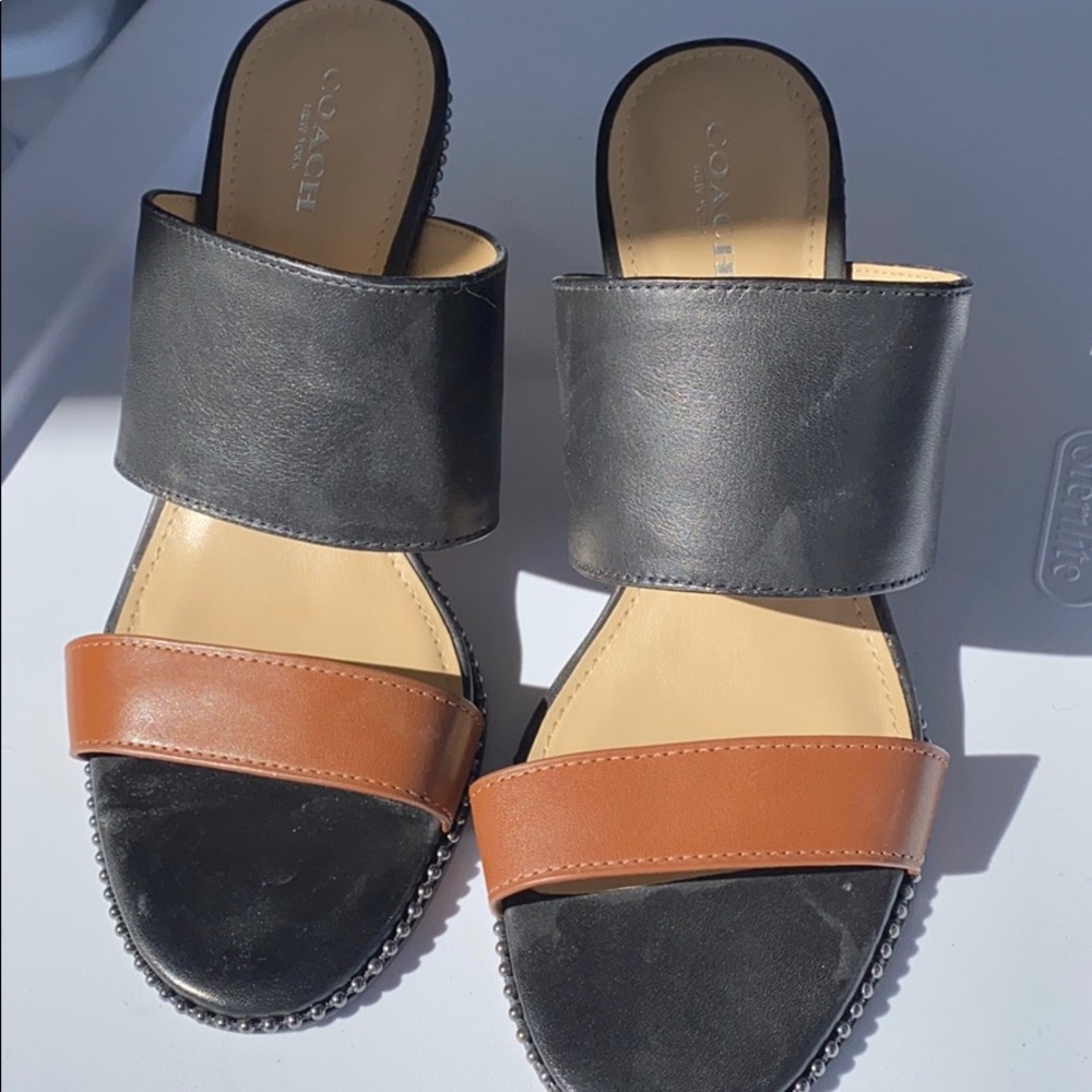 Coach black and brown strappy pumps